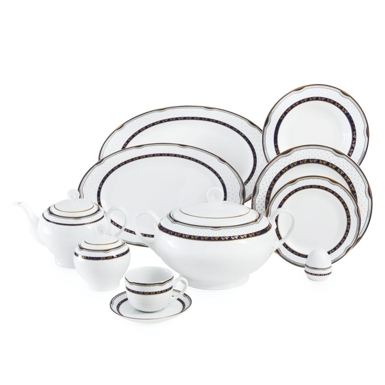 سرویس پذیرایی کامل 102 پارچه چینی زرین مدل پرشیا سرمه ای ایتالیا اف 12 نفره